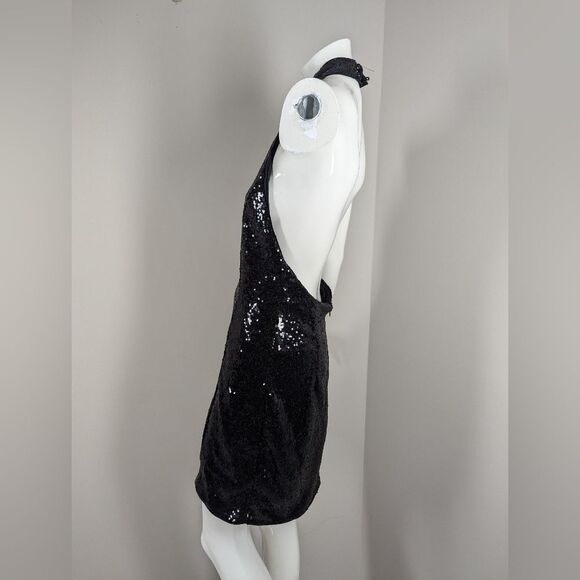 Dynamite Black Sequin Halter Mini Dress Sparkle Party Size Med - Picture 9 of 9